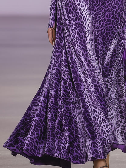 Robe Maxi en Velours Violet à Imprimé Léopard avec Capuche