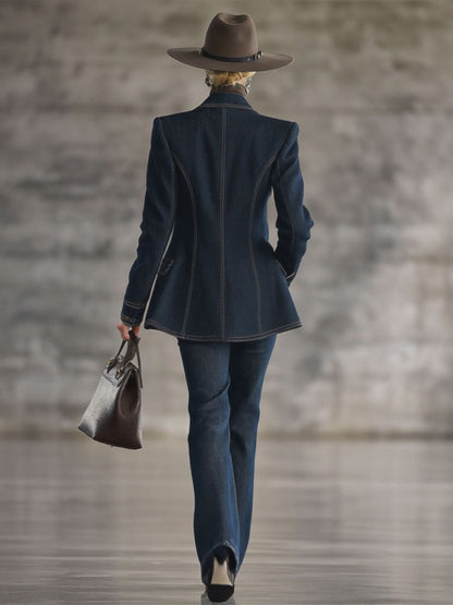 Veste en Jean Bleu Marine avec Détails Rétro