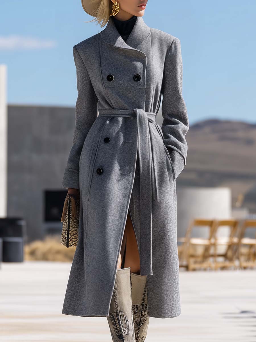 Veste en Laine Grise Chic à Double Boutonnage – Élégance et Style Assuré