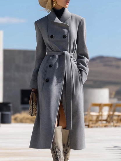 Veste en Laine Grise Chic à Double Boutonnage – Élégance et Style Assuré