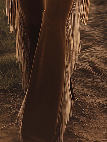 Jeans Évasés Vintage Western Marron avec Franges - Expédition en 24 Heures !
