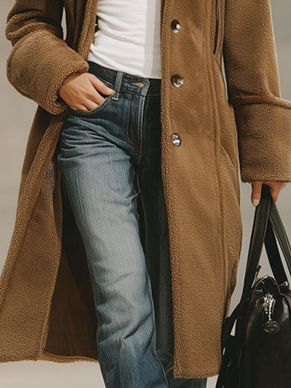 Veste Polaire à Capuche avec Double Poche et Boutonnage Élégant