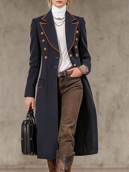 Veste en Laine Élégante avec Boutons Contrastés et Col Chic