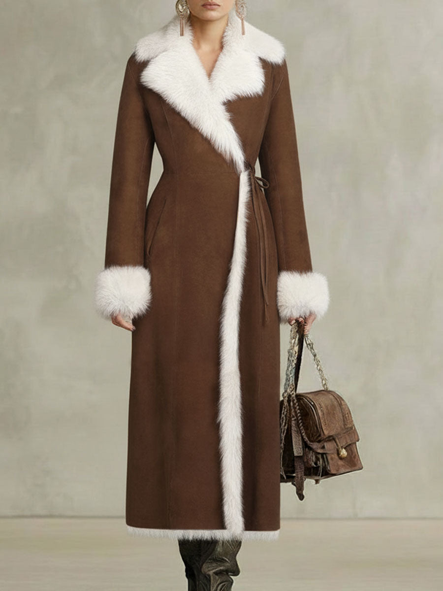 Veste en Suède avec Détails en Fourrure Synthétique et Lacets