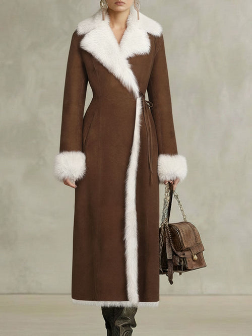 Veste en Suède avec Détails en Fourrure Synthétique et Lacets