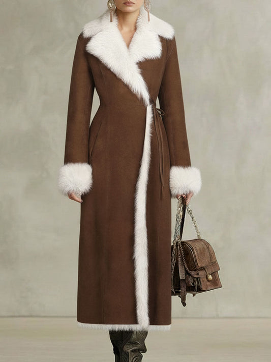 Veste en Suède avec Détails en Fourrure Synthétique et Lacets