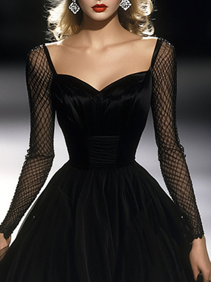 Robe Maxi en Tulle Noir - Élégance Rétro à la Française