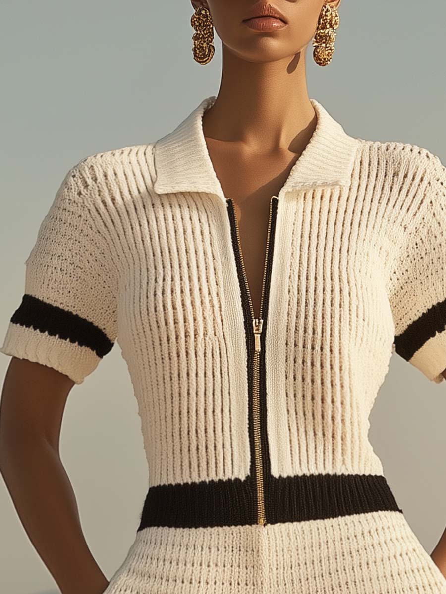 【Expédition en 24h】Combinaison Tricot à Manches Courtes avec Fermeture Éclair et Tissu Respirant