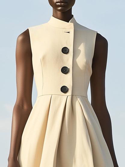 Robe Maxi Noire Élégante à Col Montant et Boutons - Expédition en 24 Heures