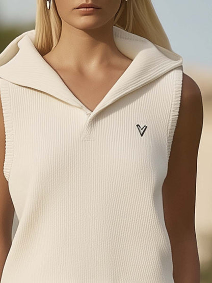 Ensemble Décontracté en Tricot avec Capuche et Shorts Plissés – Expédition Rapide sous 24 Heures en Blanc Cassé