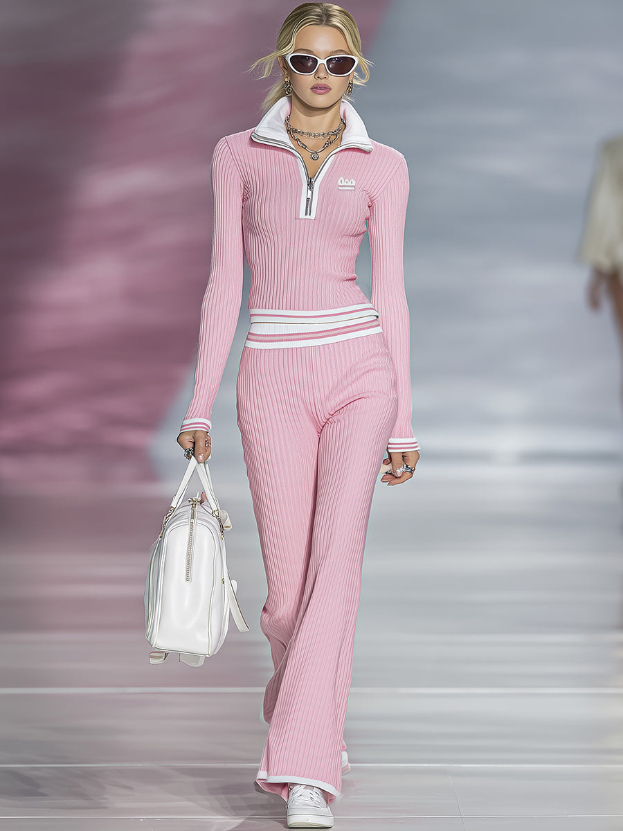 Ensemble Sportif Rose à Zip Demi : Haut et Pantalon Stylés