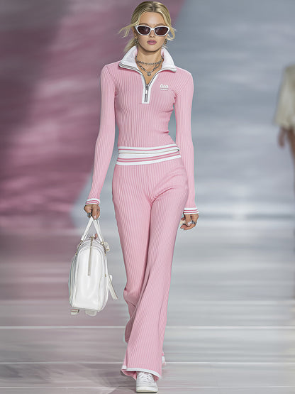 Ensemble Sportif Rose à Demi-Zip : Haut et Pantalon Confort