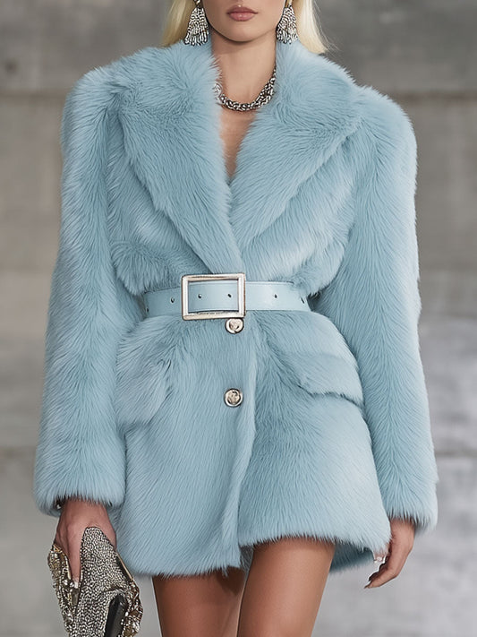 Veste Courte en Fausse Fourrure de Renard Bleu - Élégance Rétro