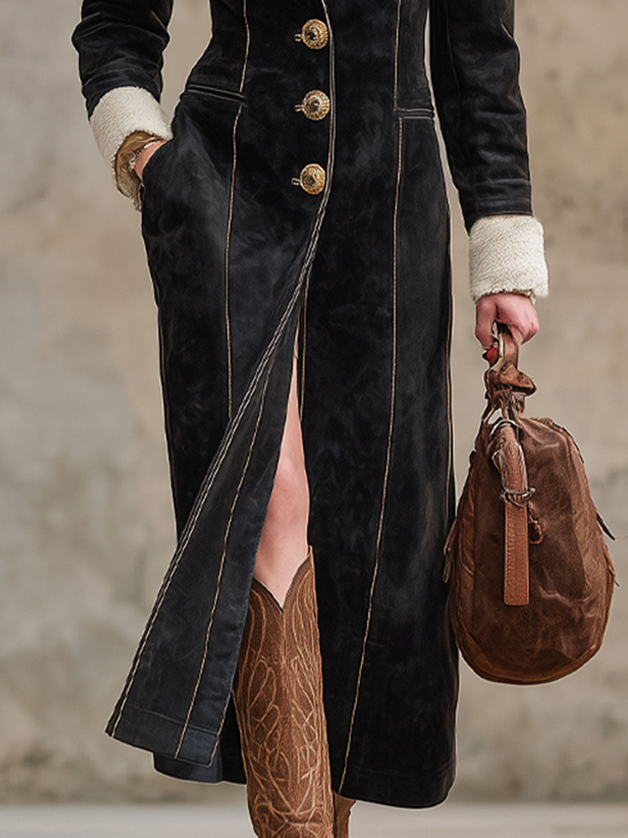 Veste en Faux Suède avec Col Sherpa - Style Western et Boutonnage Simple