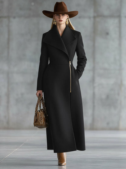 Chic Manteau Long en Laine avec Fermeture Éclair