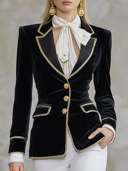 Blazer en Velours Chic avec Col à Détail Contrasté