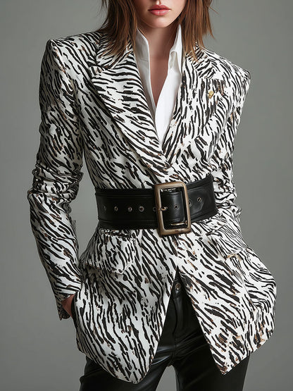 Veste Vintage à Imprimé Léopard Noir et Blanc