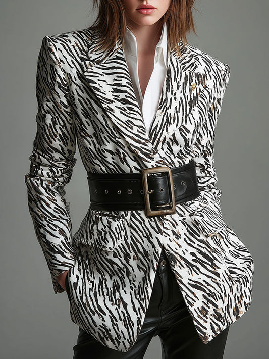 Veste Vintage à Imprimé Léopard Noir et Blanc