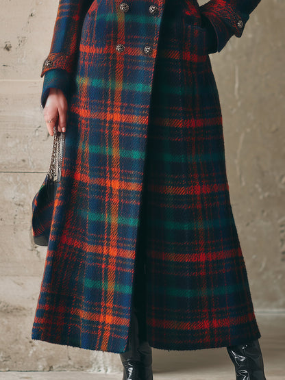 Veste Longue en Laine à Motifs Carreaux avec Col en Fourrure Synthétique : Élégance Rétro et Tendance