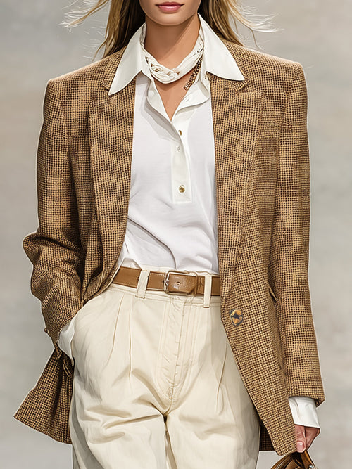 Chic Blazer Khaki au Style Rétro