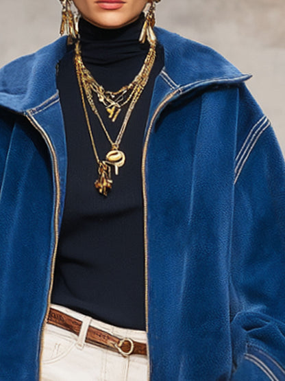 Veste Polaire Corail avec Fermeture Éclair et Coutures Contrastées