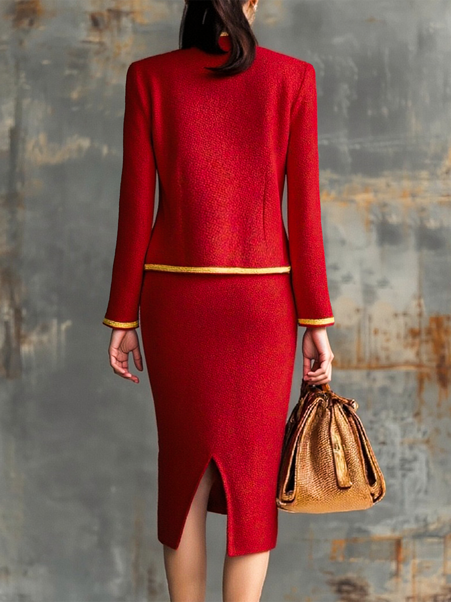 Ensemble Chic : Cardigan Rétro en Tricot et Jupe Stylée