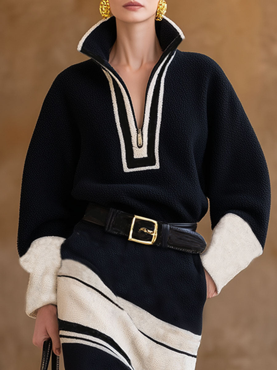 Robe Midi en Polaire à Col Montant et Fermeture Éclair Colorée