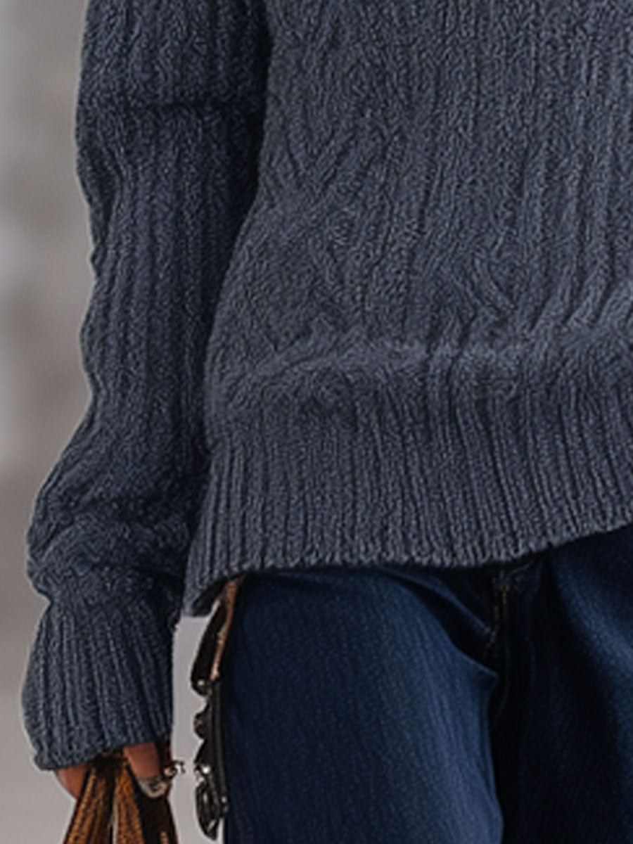 Pull rétro en tricot gris-bleu avec col zippé mi-haut