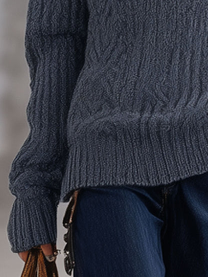 Pull rétro en tricot gris-bleu avec col zippé mi-haut