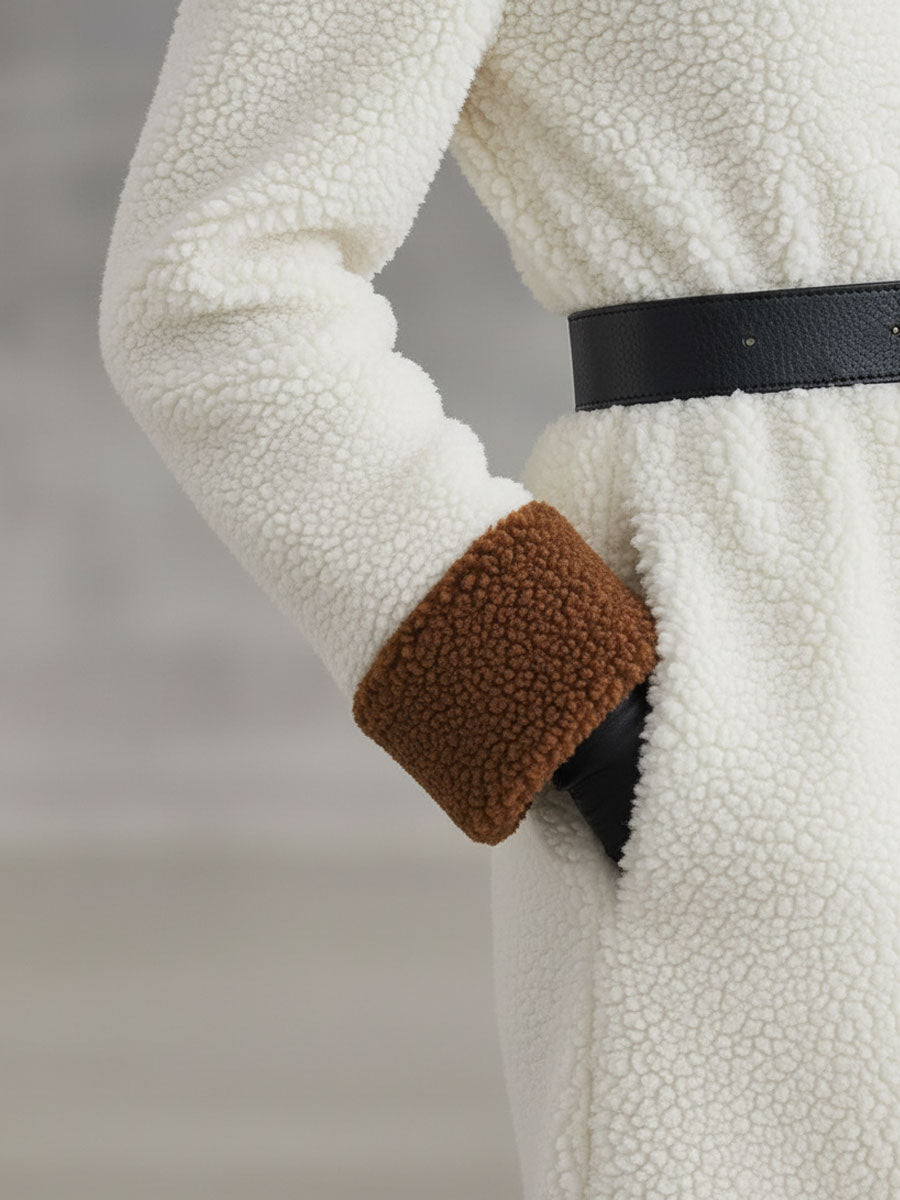 Robe Midi en Polaire Blanche à Lacets - Style Western Rétro avec Demi-Zip