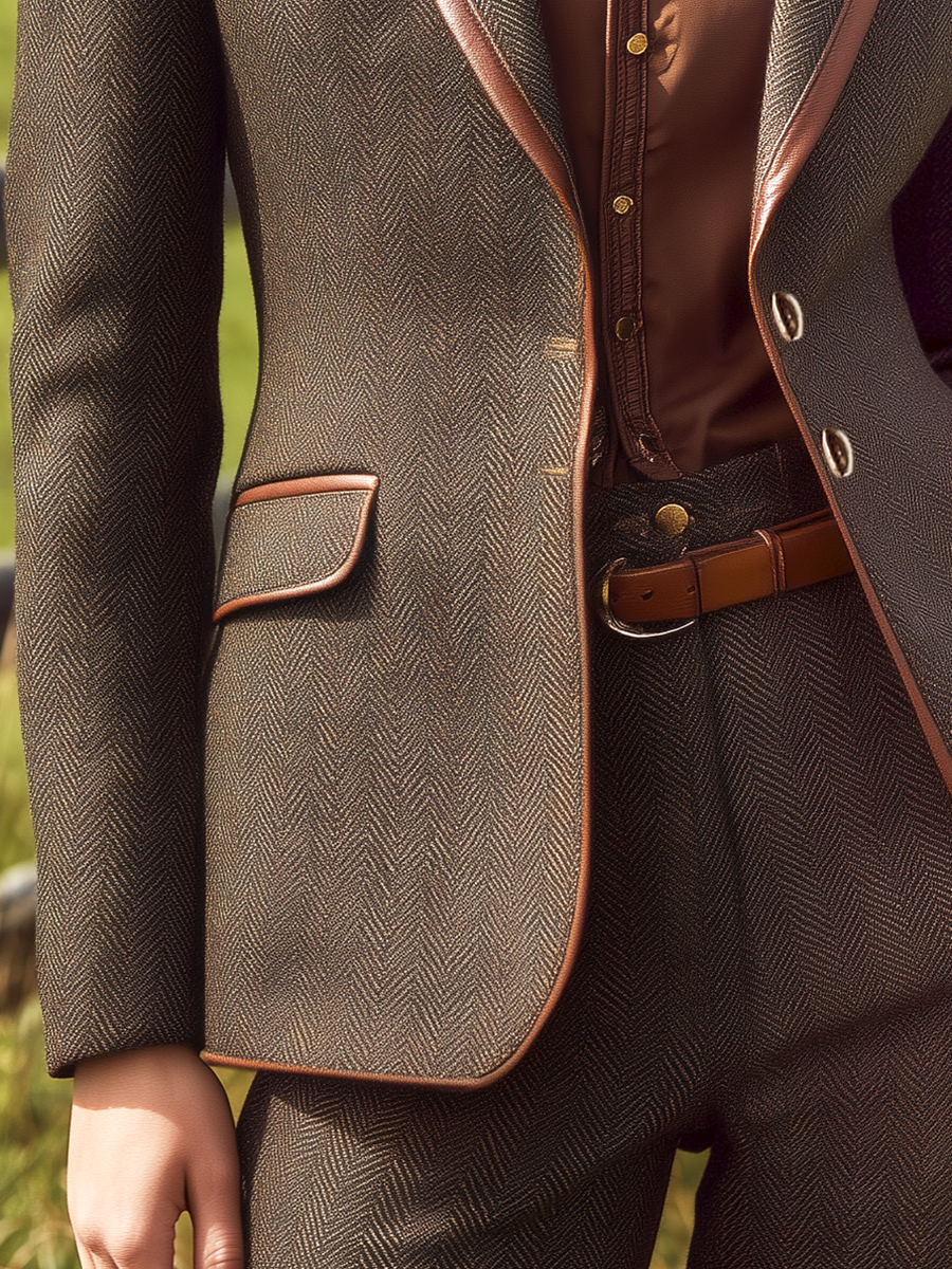 Blazer Rétro Chic en Chevron à Boutonnage Unique