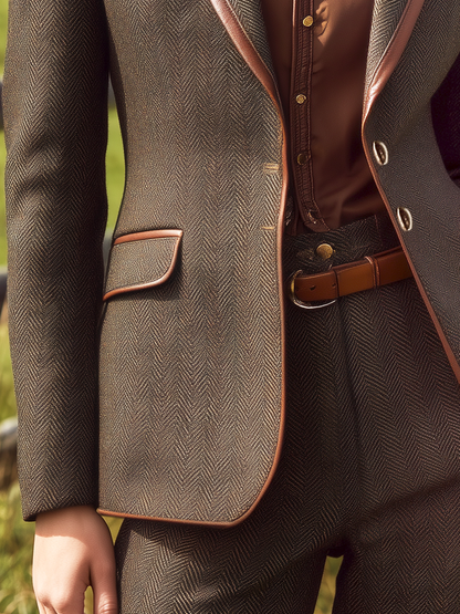 Blazer Rétro Chic en Chevron à Boutonnage Unique