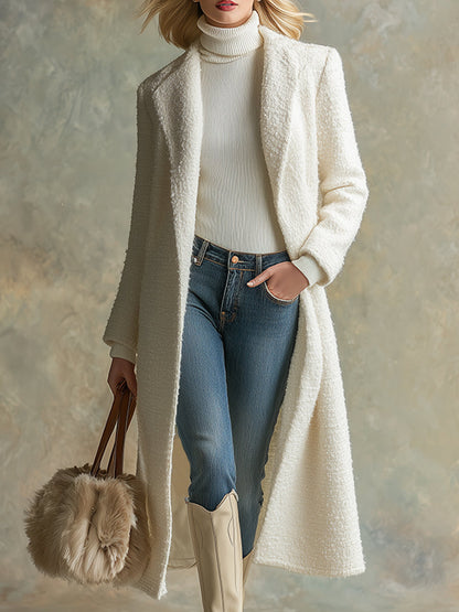 Élégant Manteau Mi-Long en Tweed Blanc : Douceur et Style