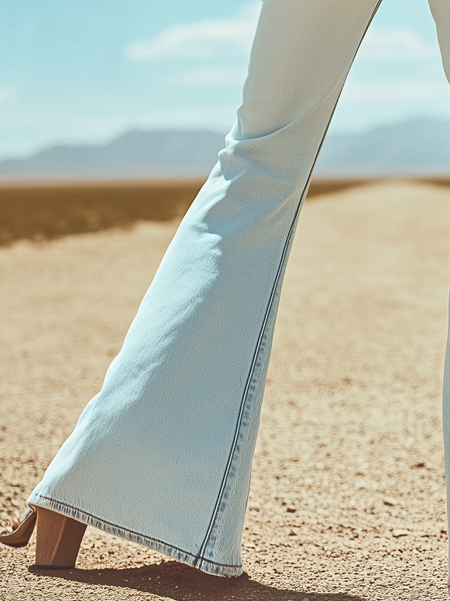 Expédition Rapide en 24h : Pantalons en Denim Évasés avec Broderie d'Étoile au Dos