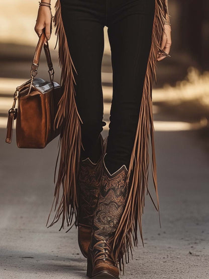 Livraison rapide en 24 heures : Pantalon crayon en denim noir avec franges latérales en coton