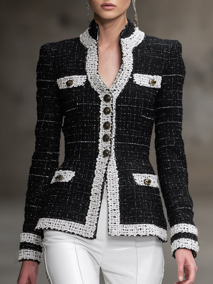 Veste Tendance en Tweed Noir à Motifs Chic