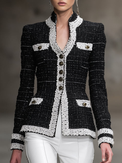 Veste Tendance en Tweed Noir à Motifs Chic