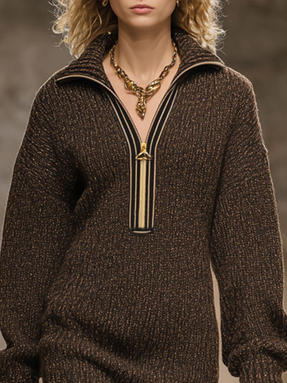 Vintage Cocoa Brown Zip-Up Mini Dress - Effortless Chic