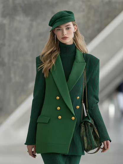 Veste Vintage à Double Boutonnage en Patchwork Vert