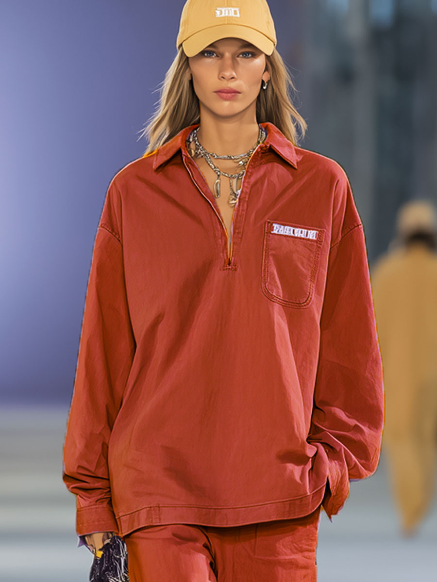 Ensemble Orange Chic : Sweatshirt Brodé à Manches Longues et Pantalon Ample