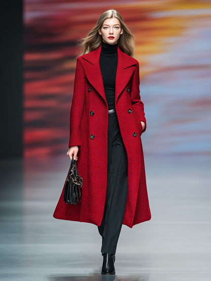 Élégant Manteau Long en Tweed Vintage à Double Bouton