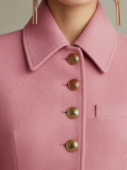 Veste en Laine à Boutonnage Unique avec Revers Rose