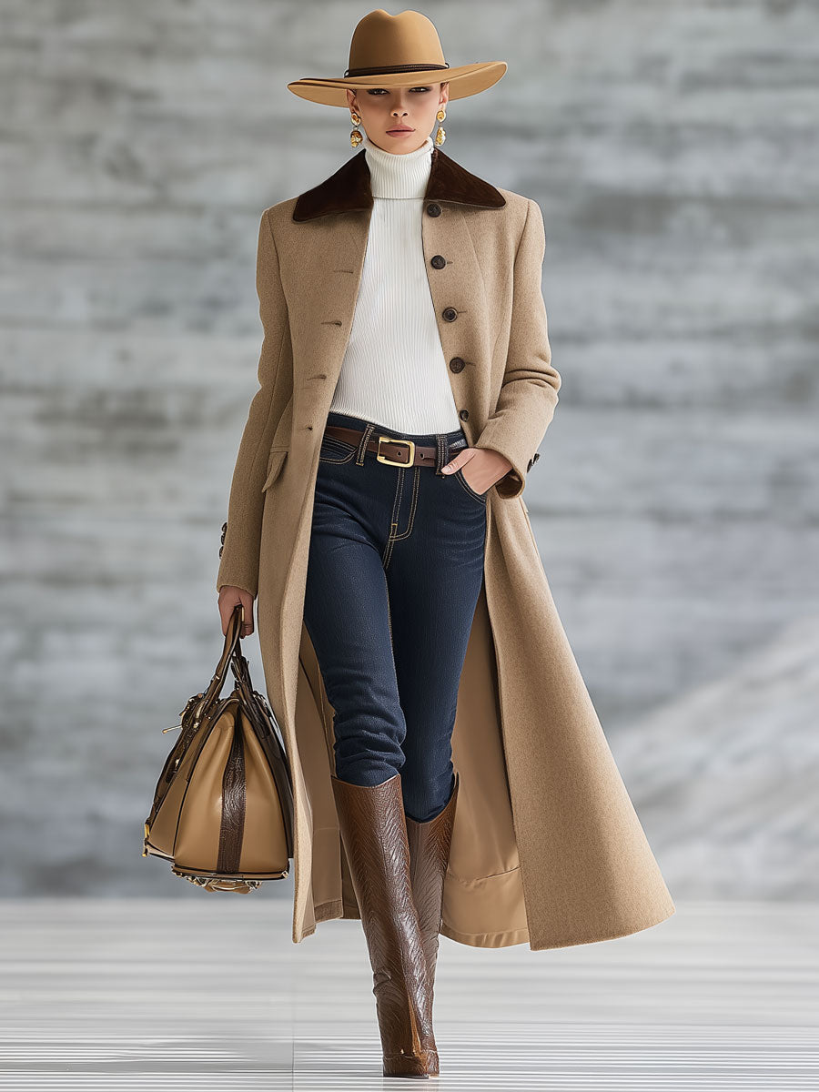 Veste Longue en Suédine Kaki Foncé - Chic et Décontractée