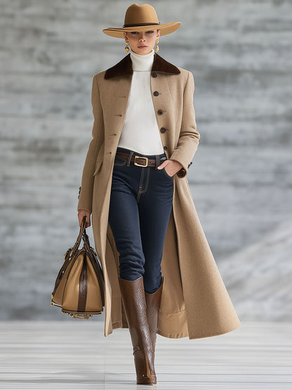 Veste Longue en Suédine Kaki Foncé - Chic et Décontractée