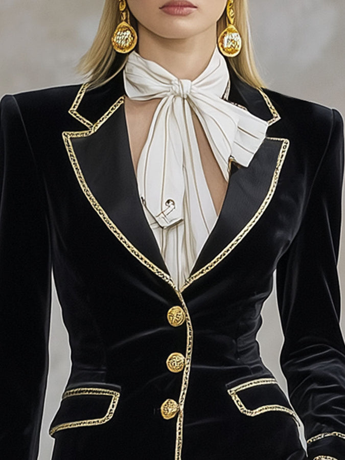 Blazer en Velours Chic avec Col à Détail Contrasté