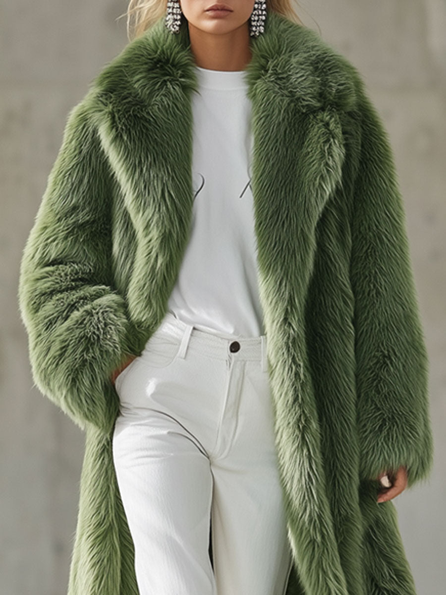 Veste Longue en Fourrure Synthétique Verte au Style Rétro