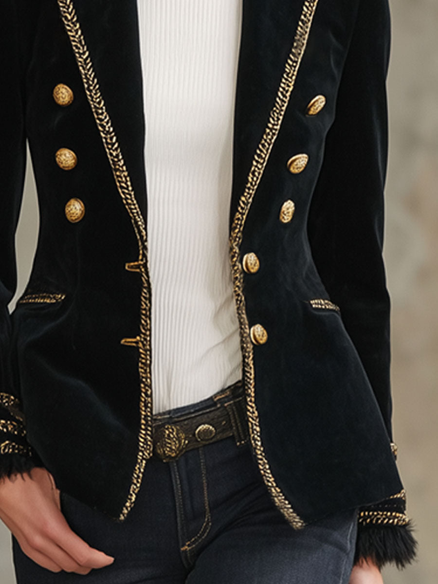 Veste en Velours Chic avec Col à Détails Contrastés