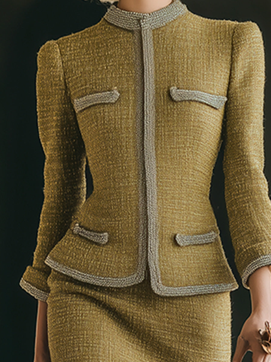 Élégante Veste et Jupe en Tweed Doré Vintage