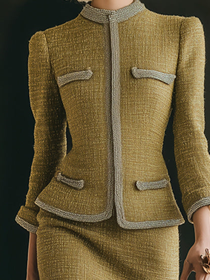 Élégante Veste et Jupe en Tweed Doré Vintage