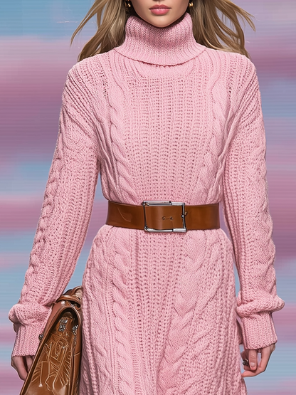 Pull-Over Tricoté à Col Montant et Manches Longues